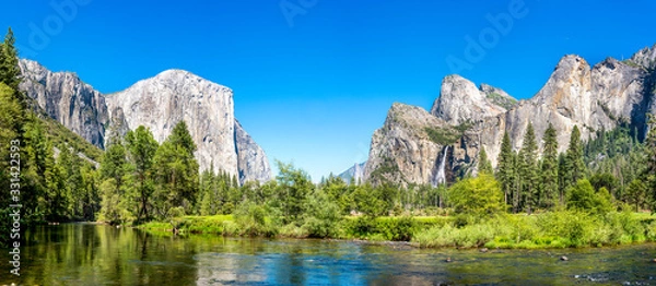 Fototapeta valley view yosemite national park in summer, panorama, panoramic