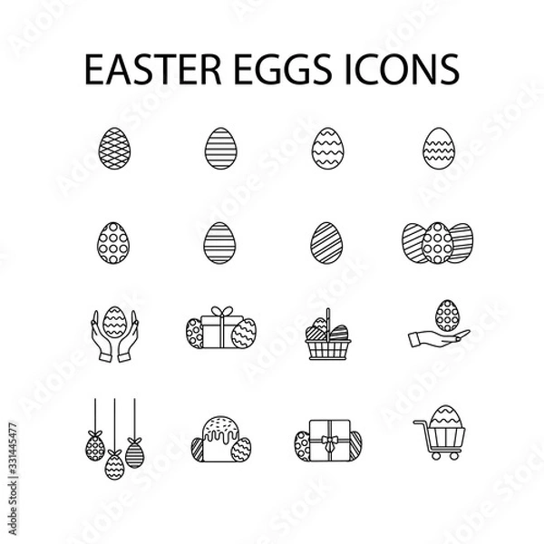 Fototapeta Easter eggs icon set. Spring holiday symbol. Easter cake. Line drawing. Vector