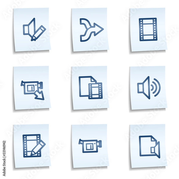 Fototapeta Audio video edit  web icons, blue notes