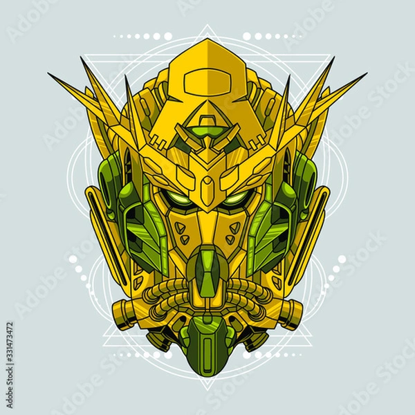 Fototapeta Mecha head with sacred geometry pattern