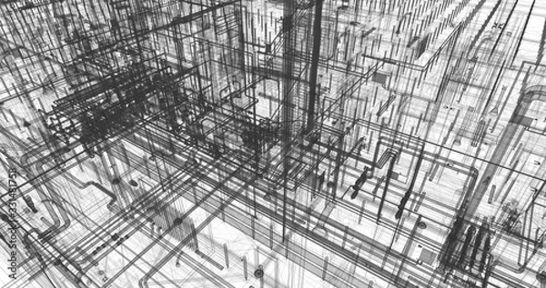 Fototapeta Background image of BIM model of MEP industrial building