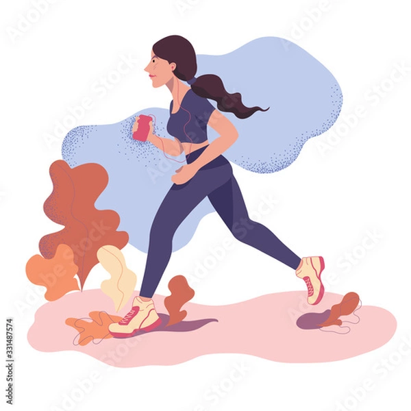 Fototapeta Running girl illustration on white background.