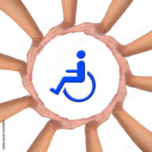 Fototapeta Conceptual image, help and care for handicapped person.