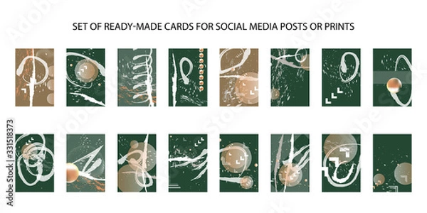 Fototapeta Set of ready-made art cards, convenient abstract background for text, print or social media publication.