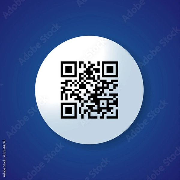 Fototapeta Realistic qr code black icon. Qr label sticker. Vector illustration isolated on blue background.