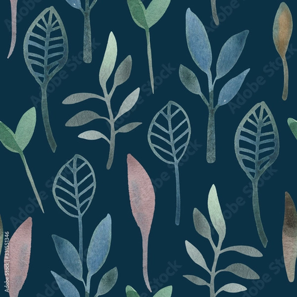Fototapeta Watercolor seamless pattern of stylized, in the ethnic style, wildflowers common in Europe. Elements on a white background in high resolution for designer compositions.