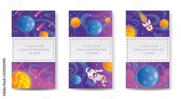 Obraz Outer space vector. Flat style rocket. Planets in the univers