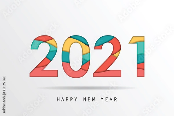 Fototapeta 2021 vector on paper cut background. 2021 vector concept. Festive numbers design. Lettering 2021 vector concept EPS 10