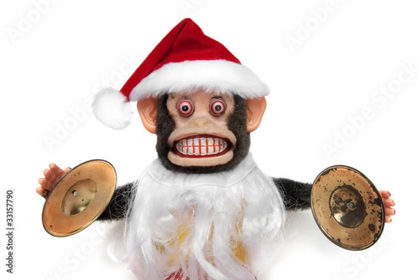 Obraz Vintage mechanical monkey toy with santa hat and beard