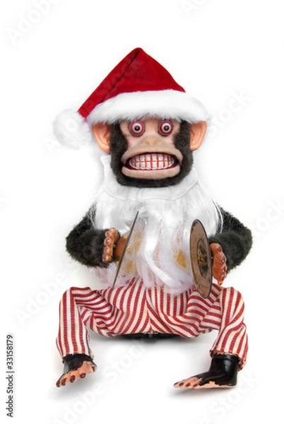 Obraz Vintage mechanical monkey toy with santa hat and beard