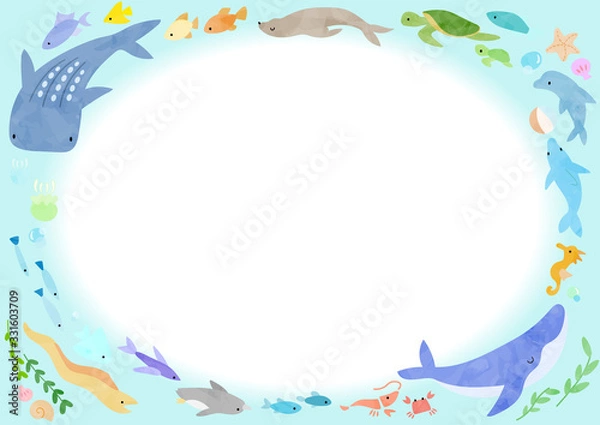 Obraz 海の生き物のフレーム(絵本風)