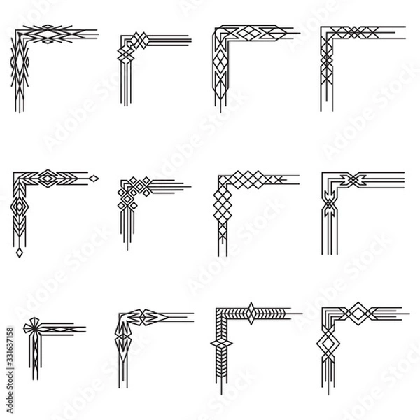 Fototapeta Art Deco Corners..Set of design elements for cards, letters, frames, jewelry and fashion. Vector illustration.