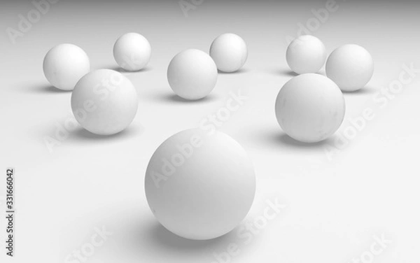 Obraz White abstract background. Set of white balls isolated on white backdrop. 3D illustration