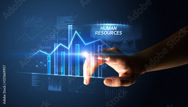 Fototapeta Hand touching HUMAN RESOURCES button, business concept