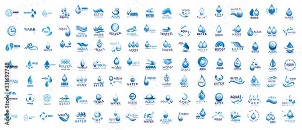 Fototapeta Water Splash Vector And Drop Logo Set - Isolated On White. Vector Collection Of Flat Water Splash and Drop Logo. Icons For Droplet, Water Wave, Rain, Raindrop, Company Logo And Bubble Design