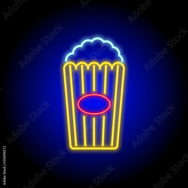 Fototapeta vector neon flat design icon of retro style popcorn cinema symbol