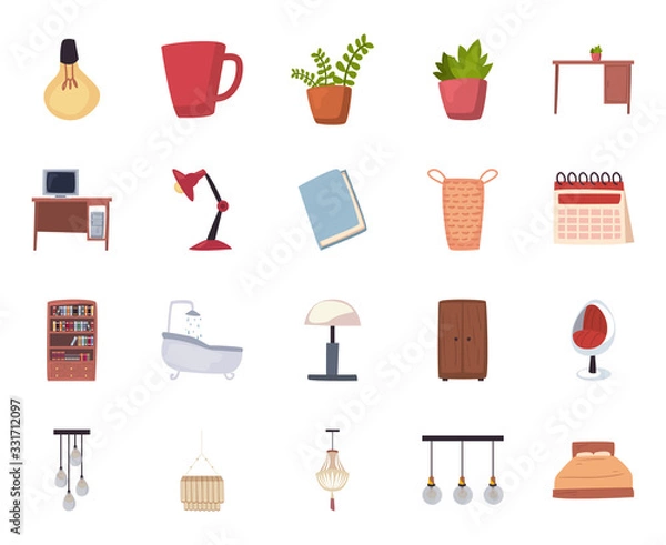 Fototapeta Isolated home flat style icon set vector design
