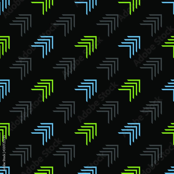 Fototapeta Direction arrows green, blue, gray on black background. Seamless pattern