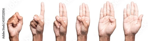 Fototapeta five fingers count signs isolated on white background with Clipping path included. Communication gestures concept