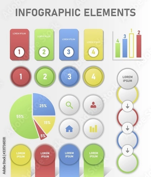 Fototapeta A set of bright colored elements to create a presentation or infographic.