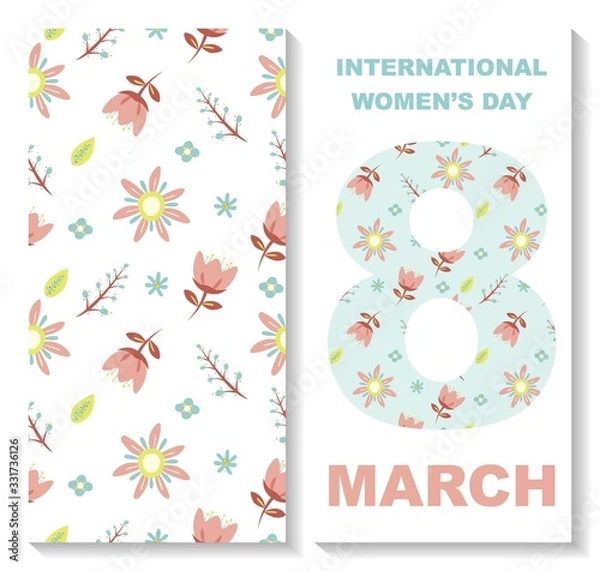 Fototapeta Postcard with a floral pattern for International Women's day. The eighth of March.