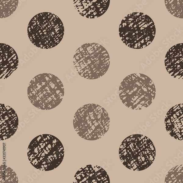 Fototapeta Seamless pattern, hand-drawn circles of brown color on a beige background. Polka dot pattern.  Stylish design. Vector.
