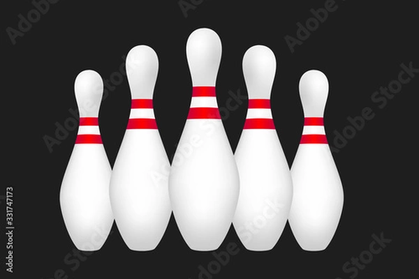Fototapeta Bowling Pins Set Realistic Vector Illustration Isolated on Black Background