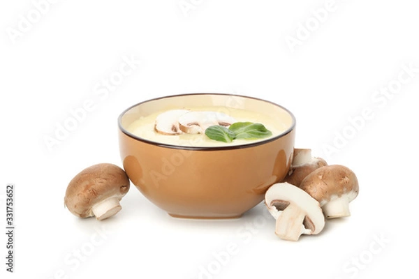 Fototapeta Bowl with mushroom soup isolated on white background