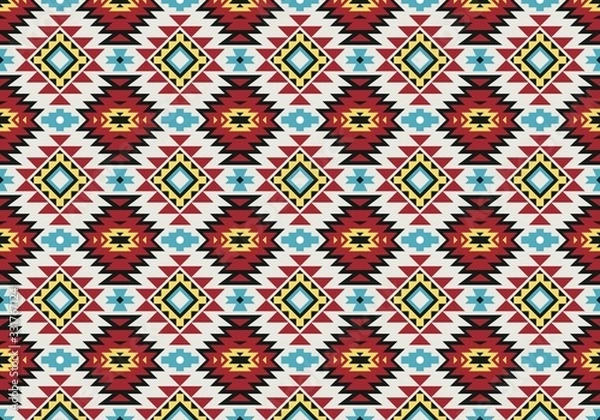Fototapeta Native American style pattern with turquoise red cream colors