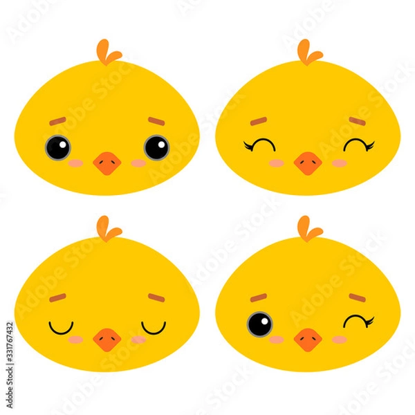 Fototapeta Set of cute vector illustrations with farm animals. Emotional chicken, duckling isolated on a white background. Easter theme. Design for children, poster, print on fabric, greeting card.