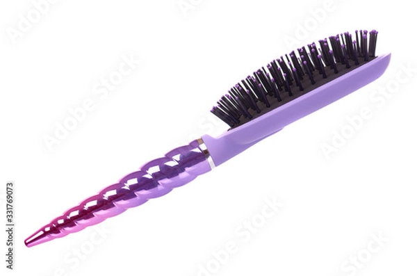 Fototapeta Purple hairbrush, hair care and beauty.