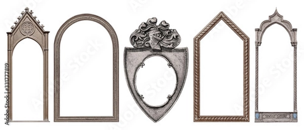 Obraz Set of panoramic silver gothic frame for paintings, mirrors or photos isolated on white background