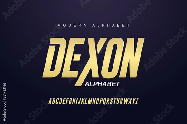 Fototapeta Elegant golden alphabet letters font set. Modern Custom gold Lettering Designs for logo, movie, game. Typography sans serif fonts modern style. vector illustration