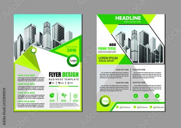 Fototapeta Brochure design, cover modern layout, annual report, poster, flyer in A4 with colorful triangles, geometric shapes for tech, science, market with light background