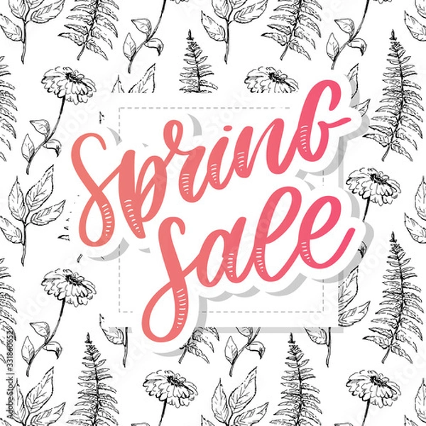 Obraz Spring sale Vector word sale .Letters made of flowers and leaves on a white background.