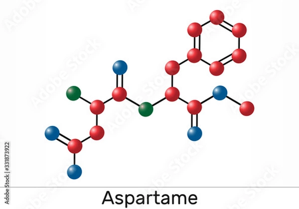 Fototapeta Aspartame, APM, molecule. Sugar substitute and E951. Molecule model.