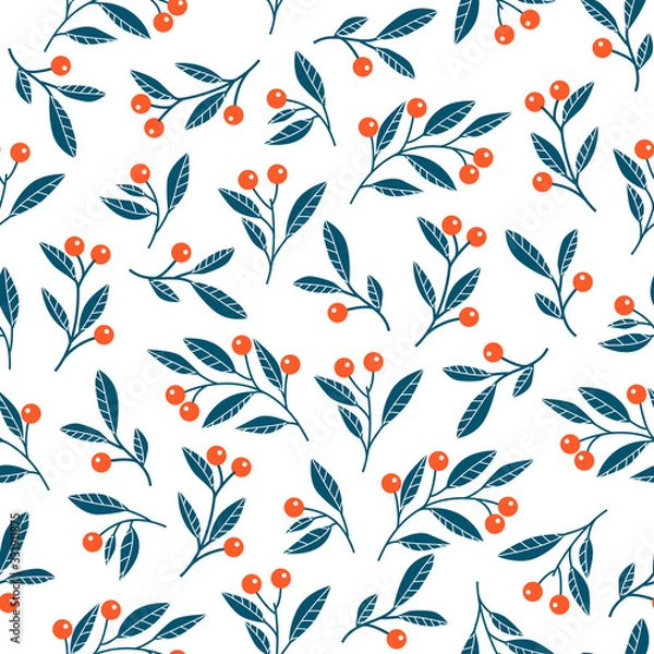 Obraz Decorative seamless pattern with leaves and berries. Endless texture.