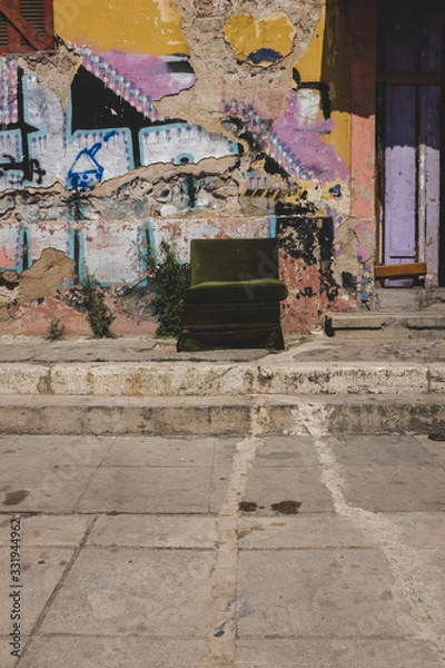 Fototapeta Entrance of old refugee housing in Athens, Greece