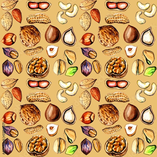 Fototapeta seamless pattern set of nuts walnut hazelnut peanuts