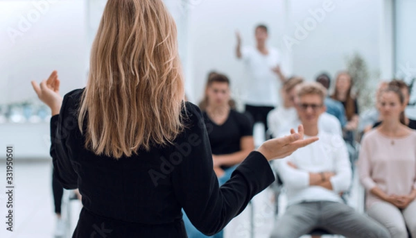 Obraz background image of a business seminar in a bright conference room