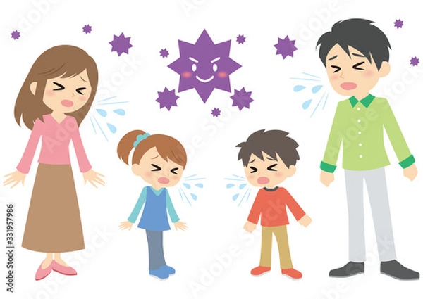 Fototapeta 咳をする親子