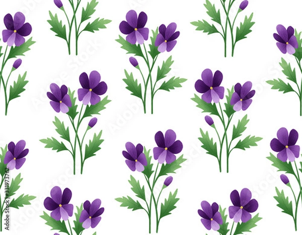 Obraz Purple violet spring floral pattern, green leaf flowers