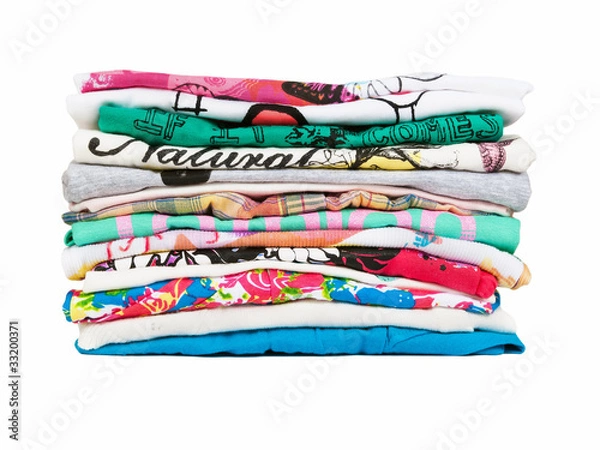 Obraz Stack of colorful clothes isolated on white