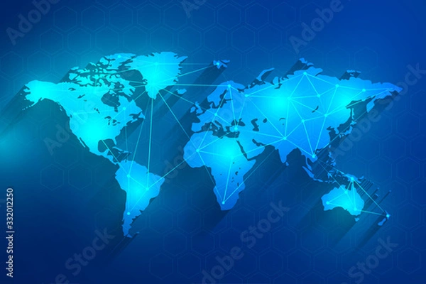 Fototapeta Global network connection blue background, vector