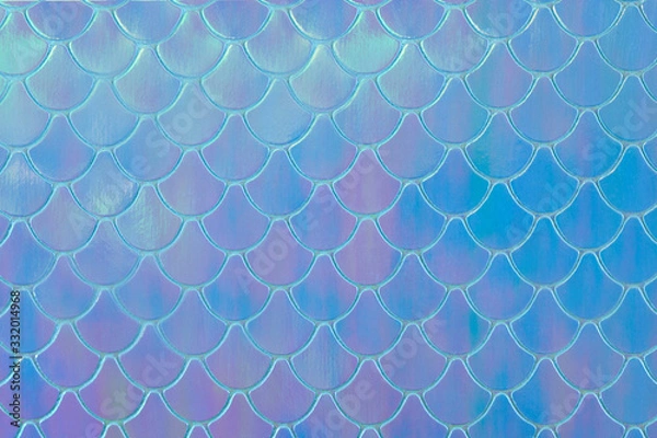 Fototapeta Abstract textured holographic background from leather surface, like mermaid or fish scales. Trendy multicolor texture with copy space. Celebration, holidays, fashion concept. Horizontal