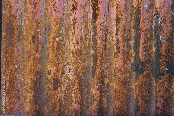 Fototapeta Rusty metal corrugated panel abstract horizontal background texture
