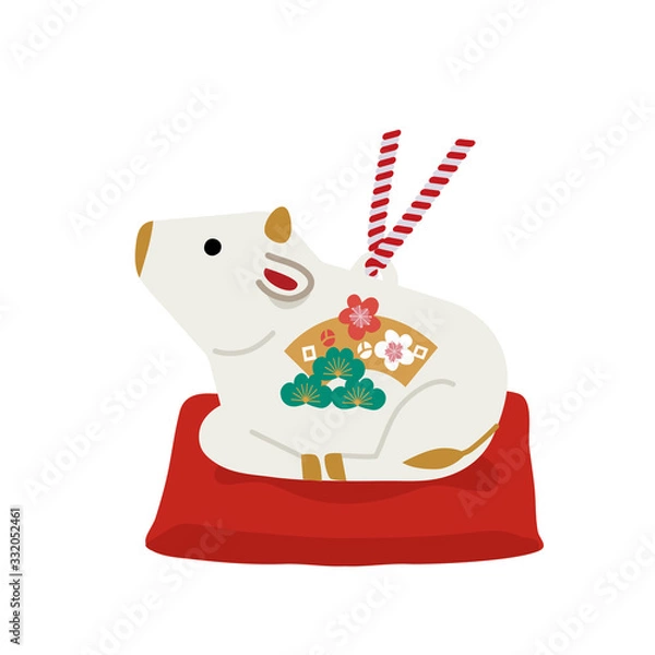 Fototapeta 2021年　年賀状　シンプル　素材　丑年　土鈴　白