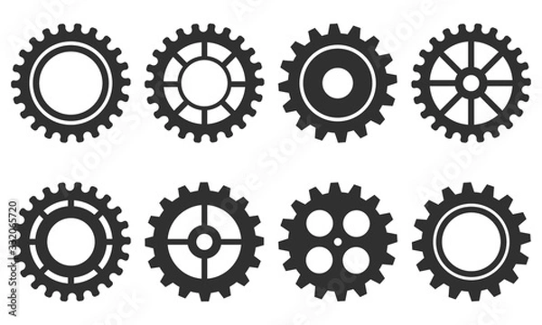 Fototapeta Vector set of isolated gears on a white background.