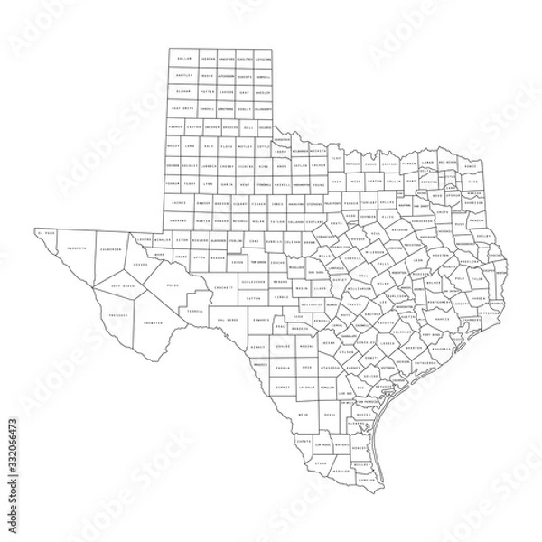 Fototapeta Vector illustration of administrative division map of Texas. Vector map.