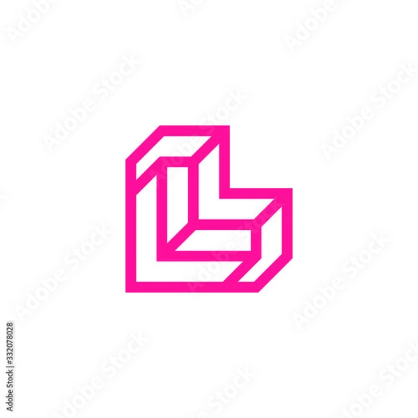 Fototapeta Abstract vector linear logo, letter L, linear cube shape, thick stroke, negative space, square heart.